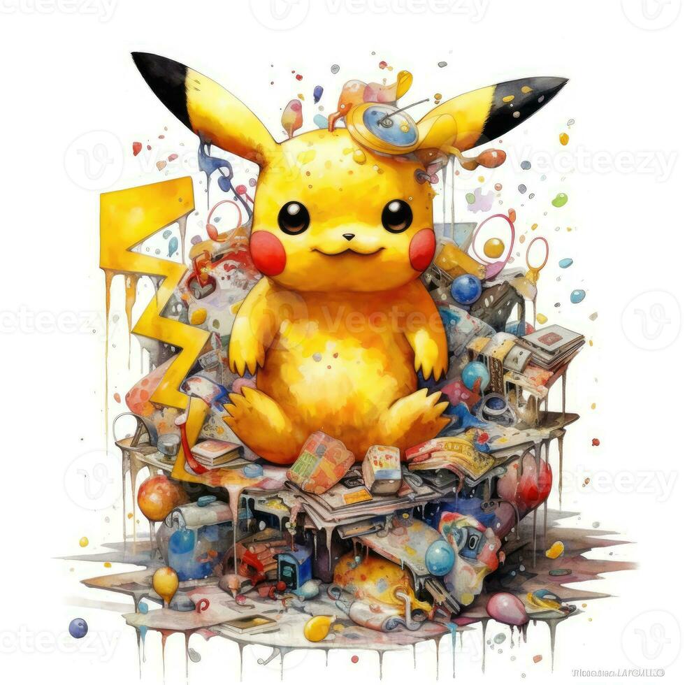 gek pikachu schetsen karikatuur beroerte tekening illustratie vector hand- getrokken mascotte clip art foto