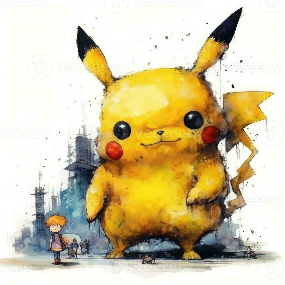 gek pikachu schetsen karikatuur beroerte tekening illustratie vector hand- getrokken mascotte clip art foto