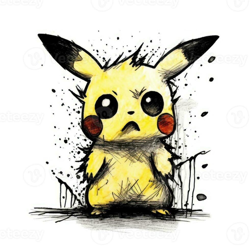 gek pikachu schetsen karikatuur beroerte tekening illustratie vector hand- getrokken mascotte clip art foto