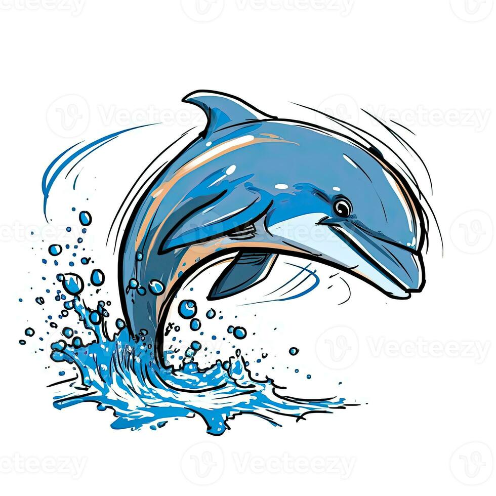 dolfijn schetsen karikatuur beroerte tekening illustratie vector hand- getrokken gek mascotte clip art foto