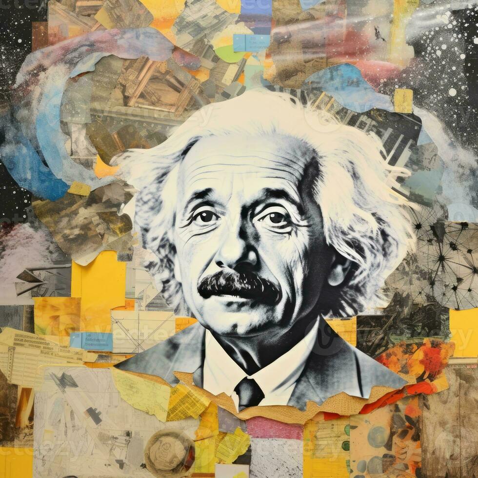 Einstein gezicht abstract collage plakboek geel retro wijnoogst surrealistisch illustratie foto