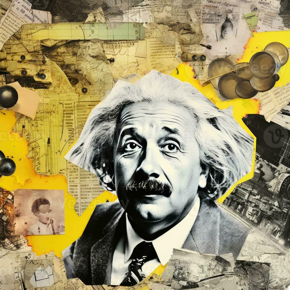 Einstein gezicht abstract collage plakboek geel retro wijnoogst surrealistisch illustratie foto