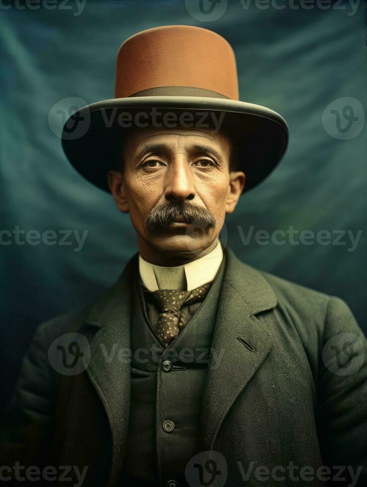 Afrikaanse Amerikaans Mens van de vroeg jaren 1900 gekleurde oud foto ai generatief