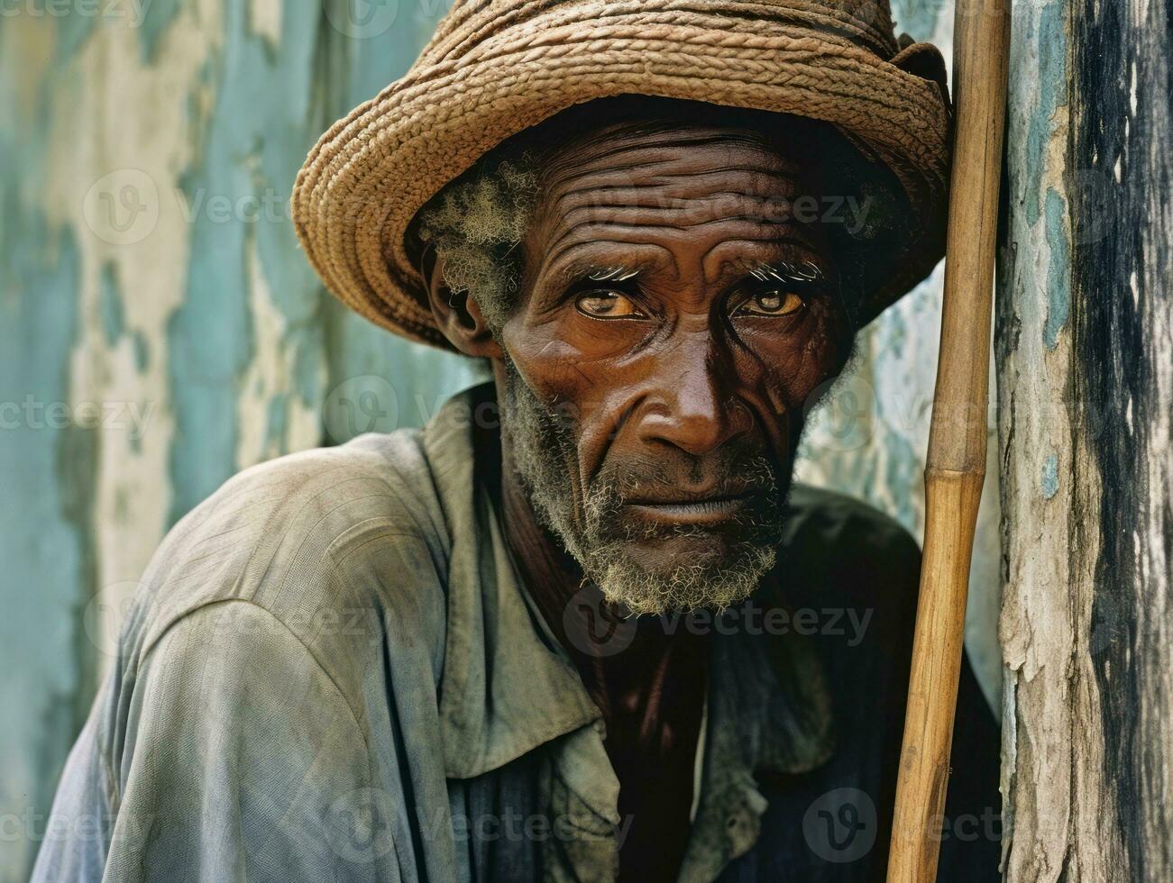 Afrikaanse Amerikaans Mens van de vroeg jaren 1900 gekleurde oud foto ai generatief