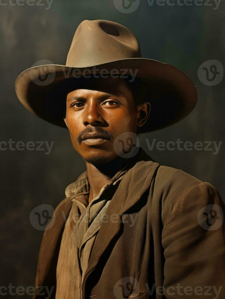 Afrikaanse Amerikaans Mens van de vroeg jaren 1900 gekleurde oud foto ai generatief