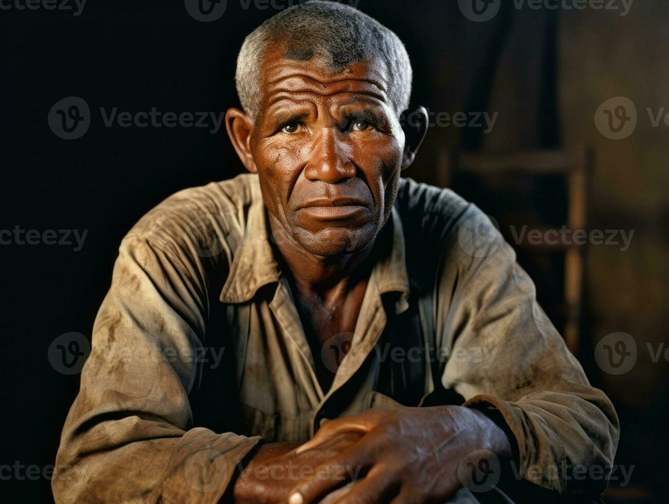 Afrikaanse Amerikaans Mens van de vroeg jaren 1900 gekleurde oud foto ai generatief