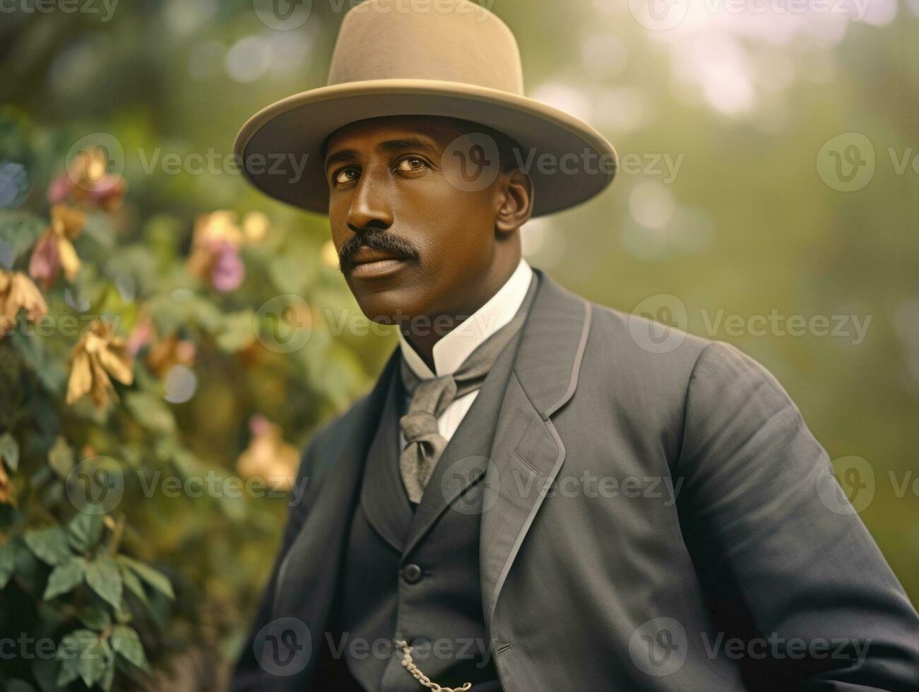 Afrikaanse Amerikaans Mens van de vroeg jaren 1900 gekleurde oud foto ai generatief