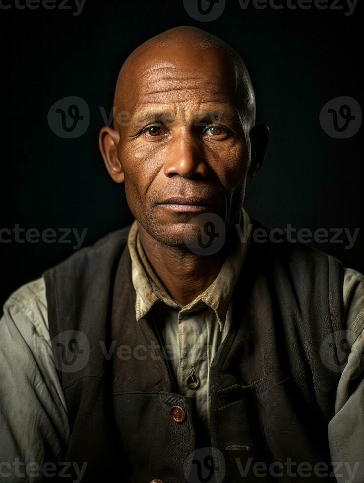 Afrikaanse Amerikaans Mens van de vroeg jaren 1900 gekleurde oud foto ai generatief