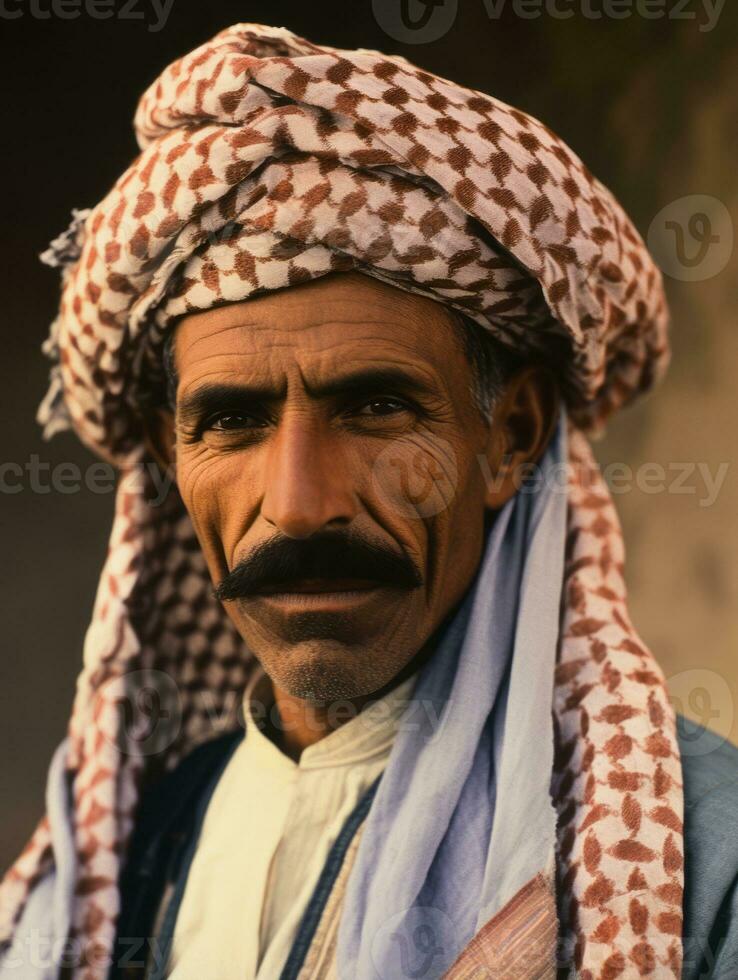 Arabisch Mens van de vroeg jaren 1900 gekleurde oud foto ai generatief