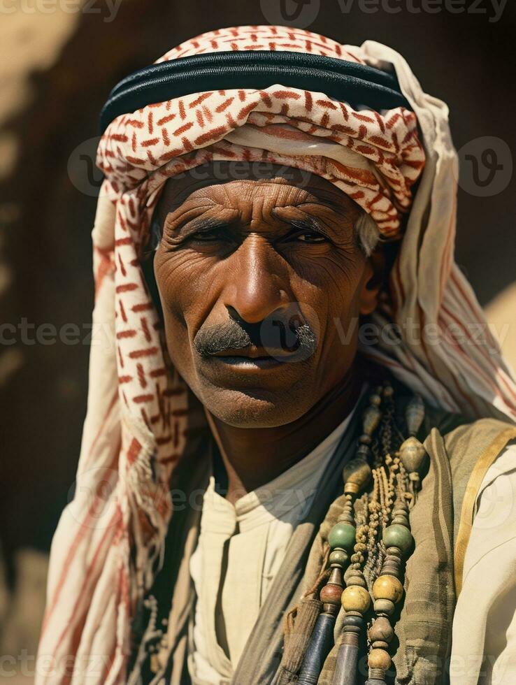 Arabisch Mens van de vroeg jaren 1900 gekleurde oud foto ai generatief