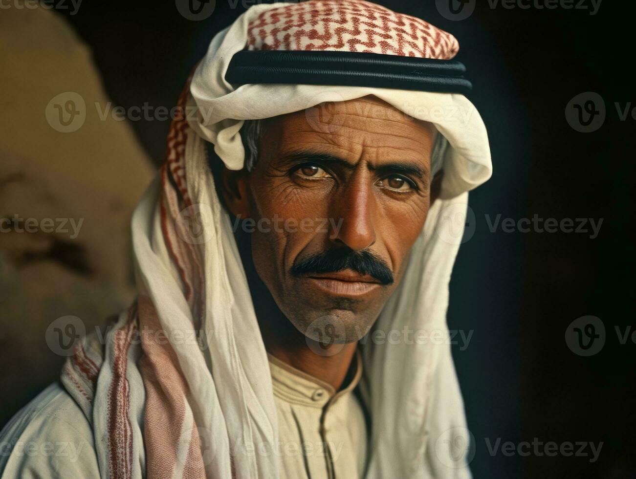 Arabisch Mens van de vroeg jaren 1900 gekleurde oud foto ai generatief