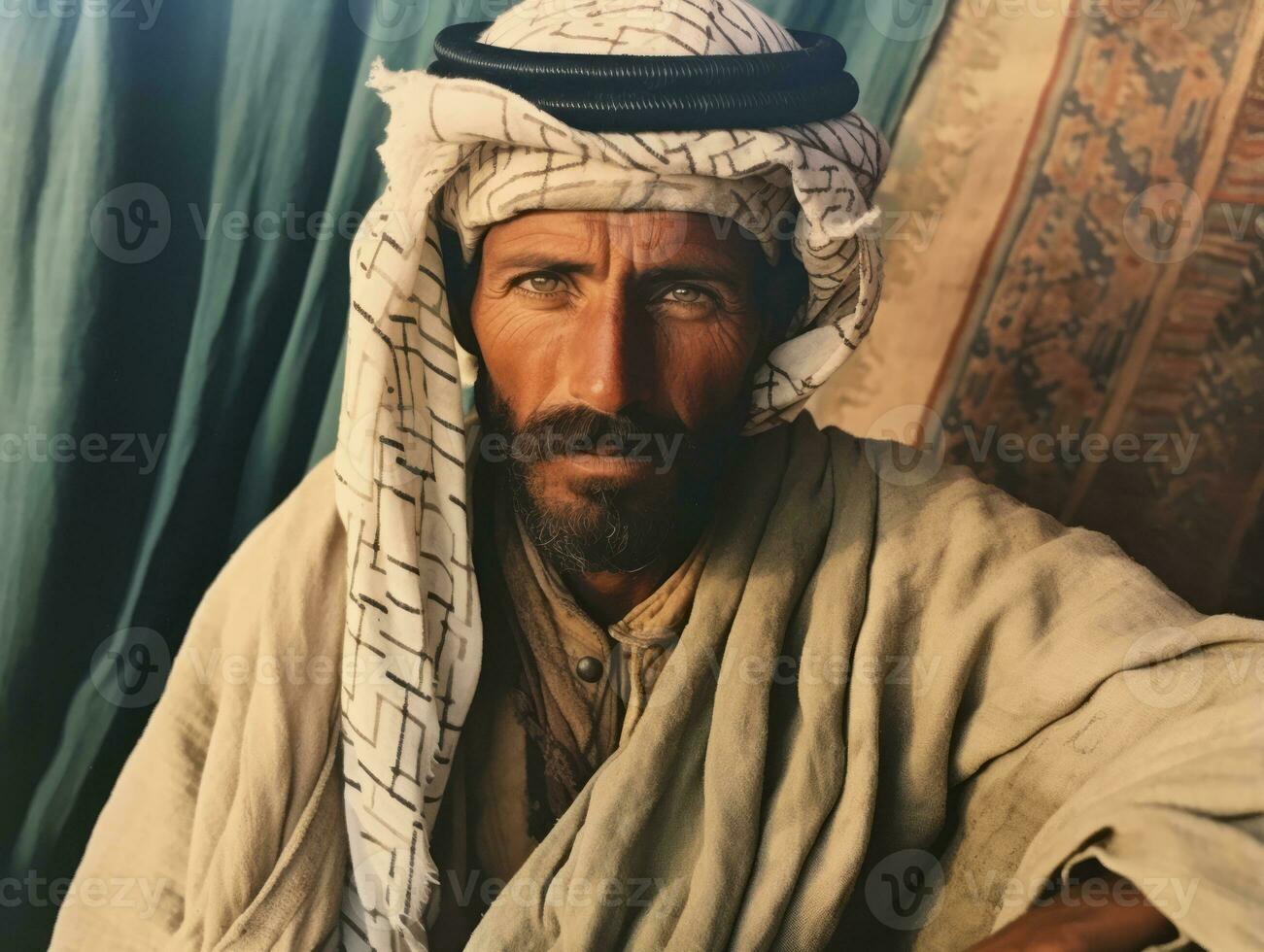 Arabisch Mens van de vroeg jaren 1900 gekleurde oud foto ai generatief