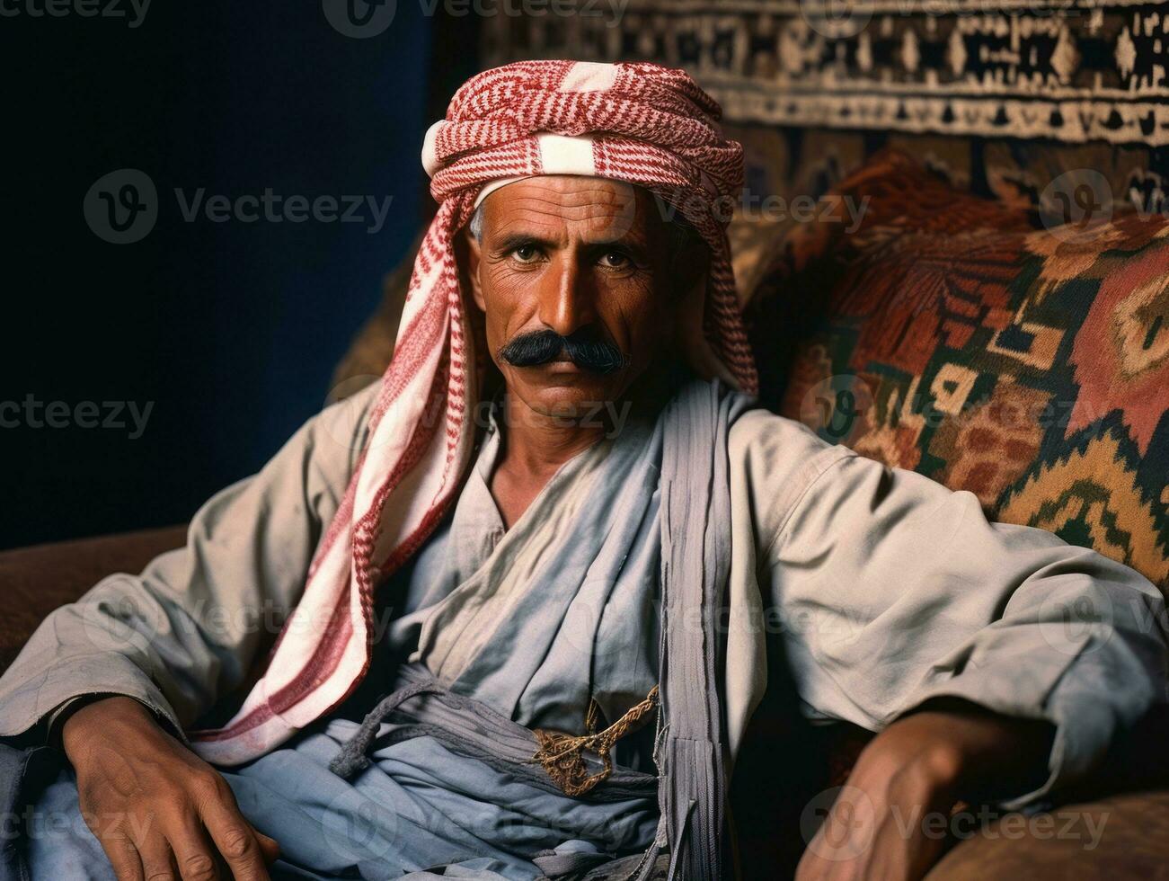 Arabisch Mens van de vroeg jaren 1900 gekleurde oud foto ai generatief