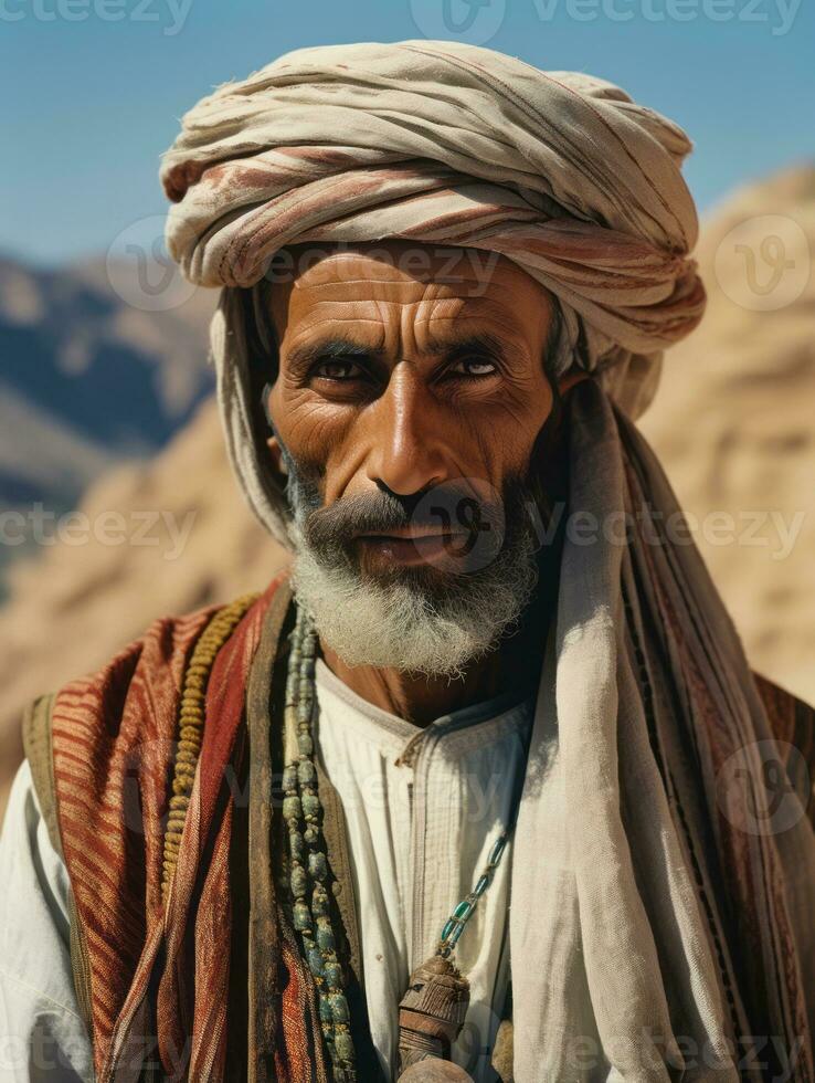 Arabisch Mens van de vroeg jaren 1900 gekleurde oud foto ai generatief