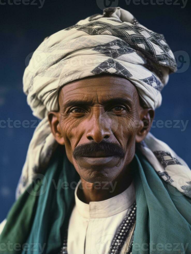 Arabisch Mens van de vroeg jaren 1900 gekleurde oud foto ai generatief