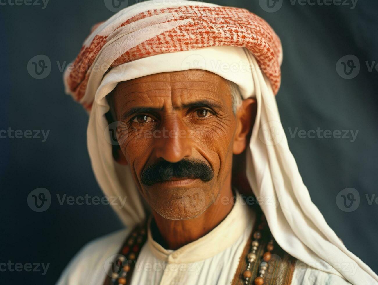 Arabisch Mens van de vroeg jaren 1900 gekleurde oud foto ai generatief