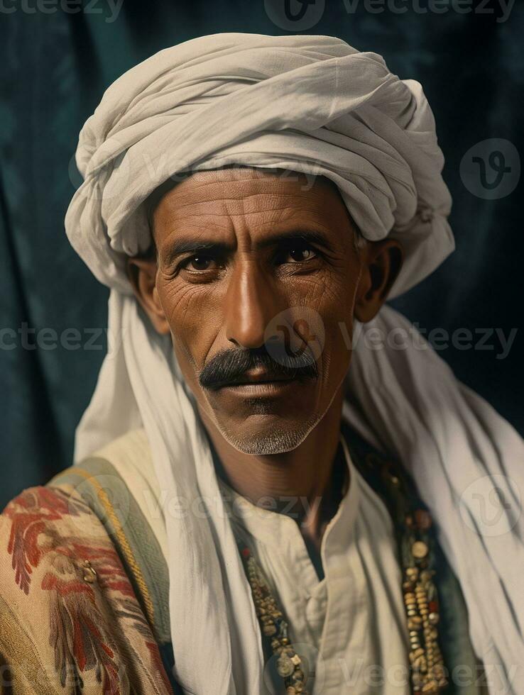 Arabisch Mens van de vroeg jaren 1900 gekleurde oud foto ai generatief