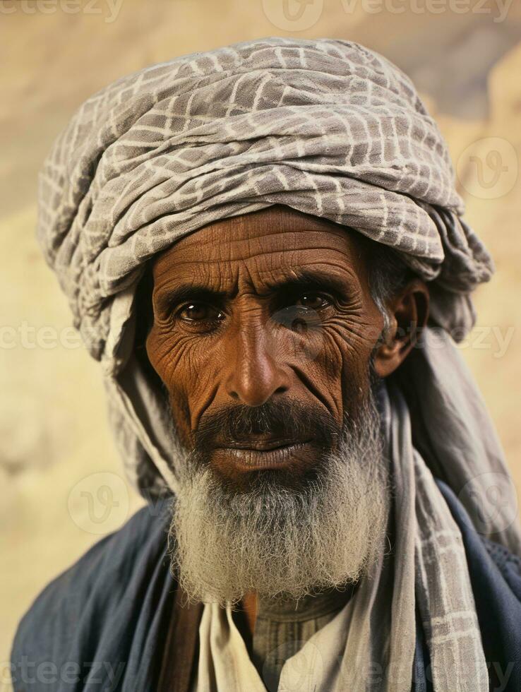 Arabisch Mens van de vroeg jaren 1900 gekleurde oud foto ai generatief