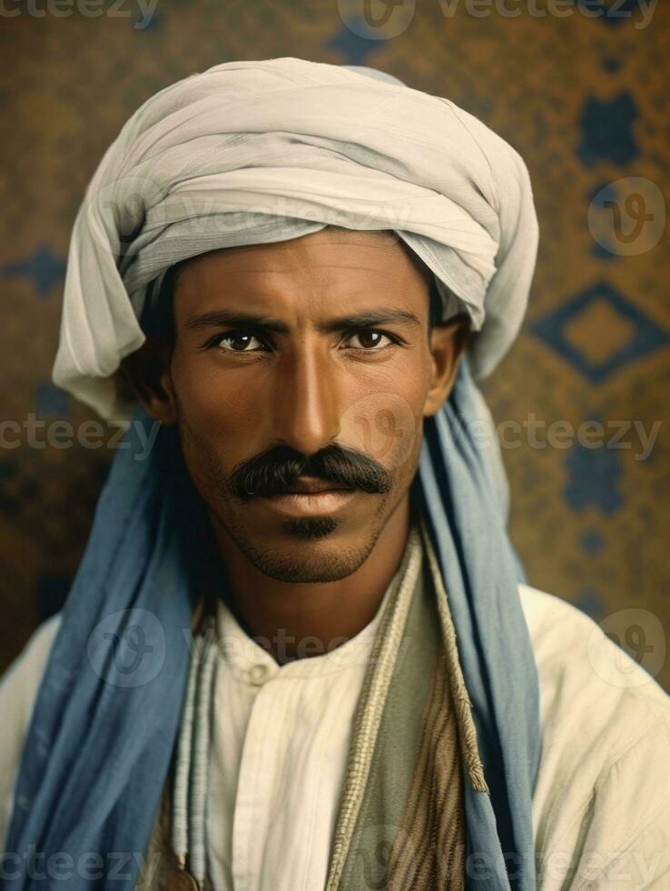 Arabisch Mens van de vroeg jaren 1900 gekleurde oud foto ai generatief