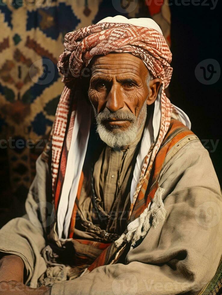 Arabisch Mens van de vroeg jaren 1900 gekleurde oud foto ai generatief