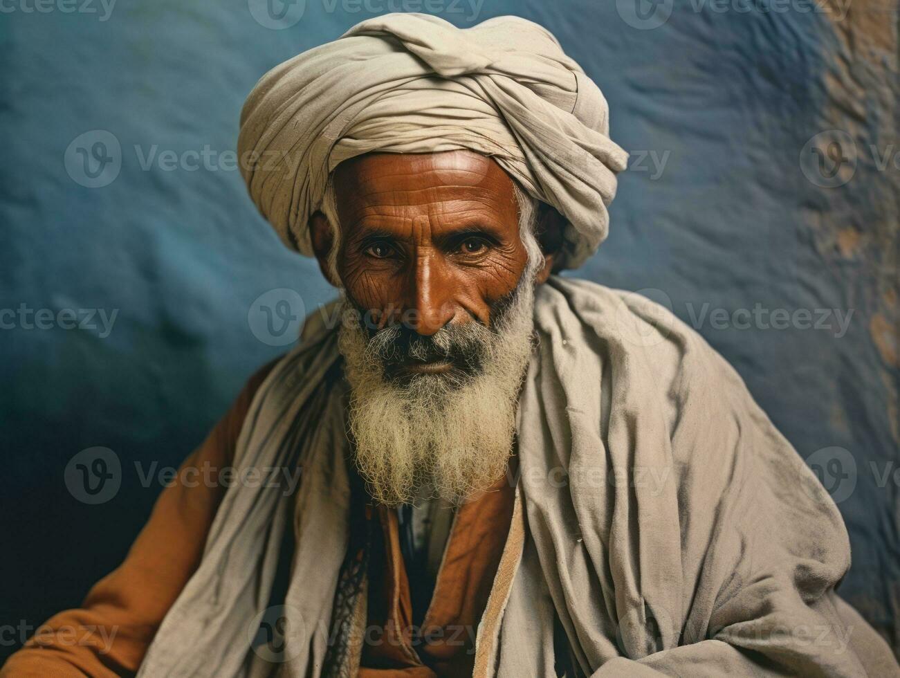 Arabisch Mens van de vroeg jaren 1900 gekleurde oud foto ai generatief