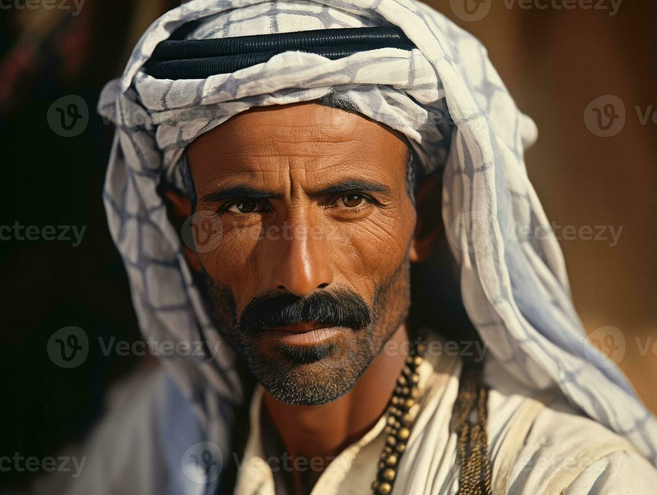 Arabisch Mens van de vroeg jaren 1900 gekleurde oud foto ai generatief