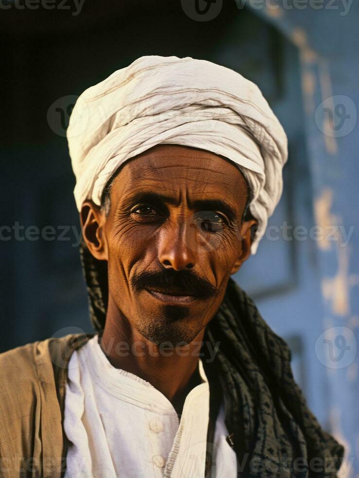 Arabisch Mens van de vroeg jaren 1900 gekleurde oud foto ai generatief