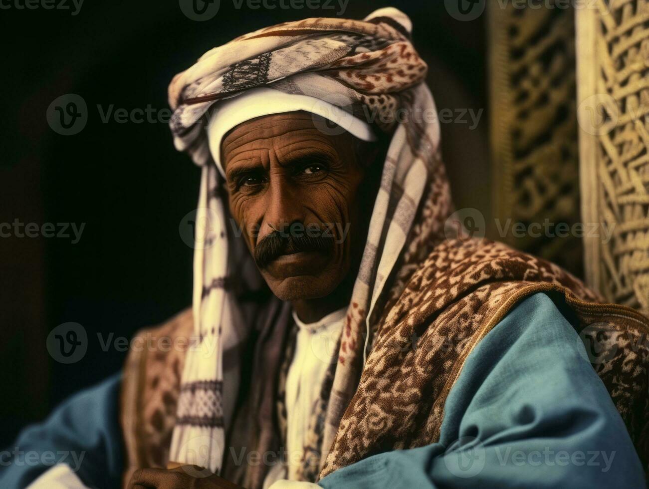 Arabisch Mens van de vroeg jaren 1900 gekleurde oud foto ai generatief