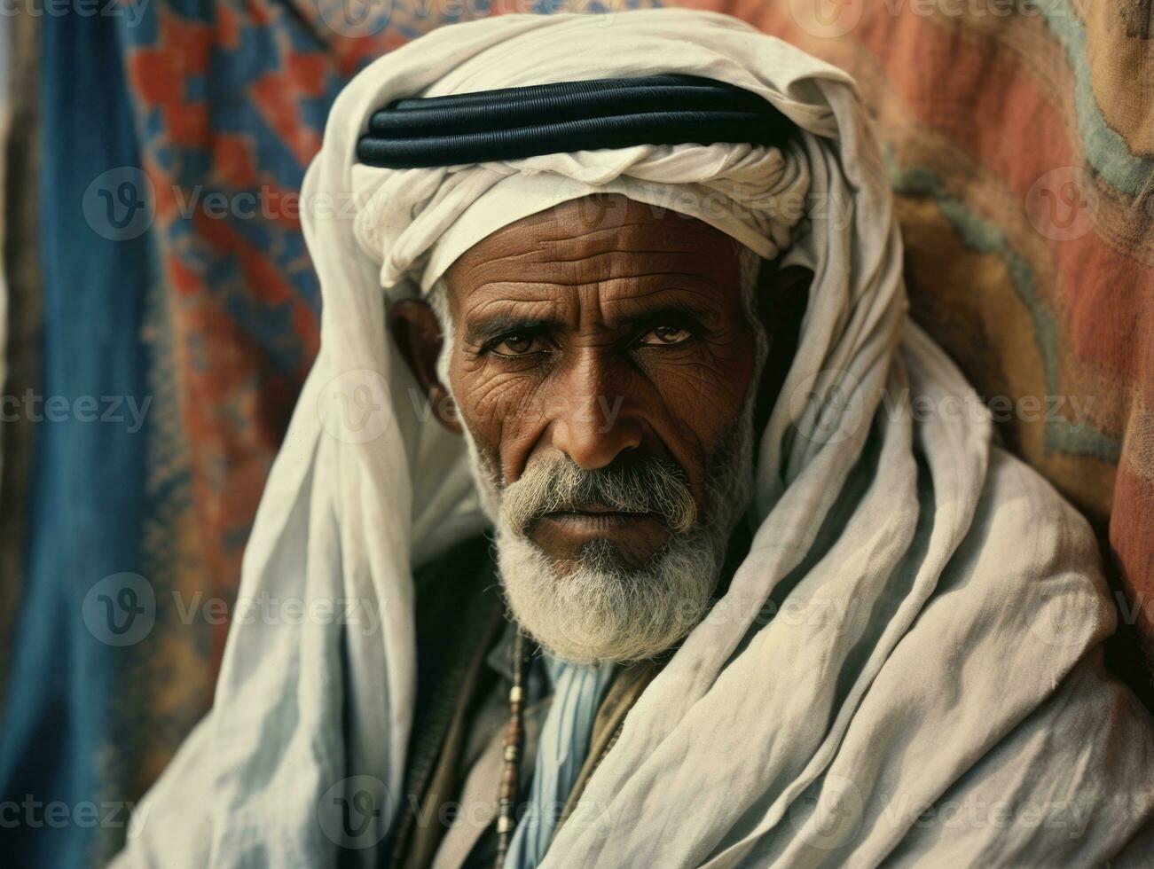 Arabisch Mens van de vroeg jaren 1900 gekleurde oud foto ai generatief