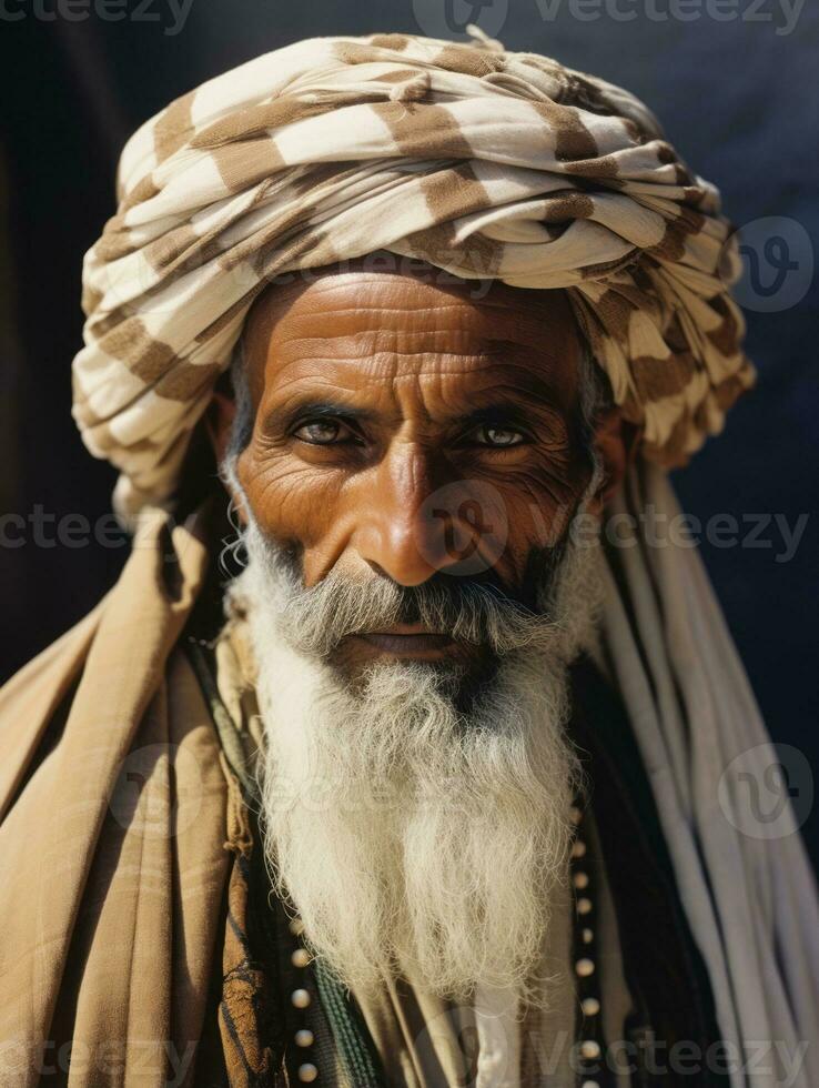 Arabisch Mens van de vroeg jaren 1900 gekleurde oud foto ai generatief