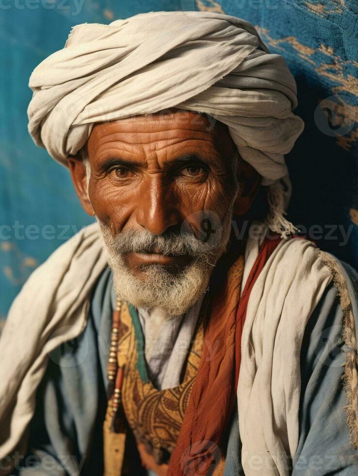 Arabisch Mens van de vroeg jaren 1900 gekleurde oud foto ai generatief