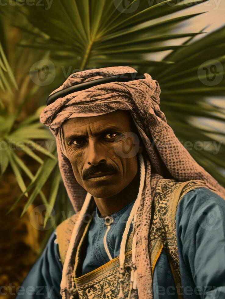 Arabisch Mens van de vroeg jaren 1900 gekleurde oud foto ai generatief