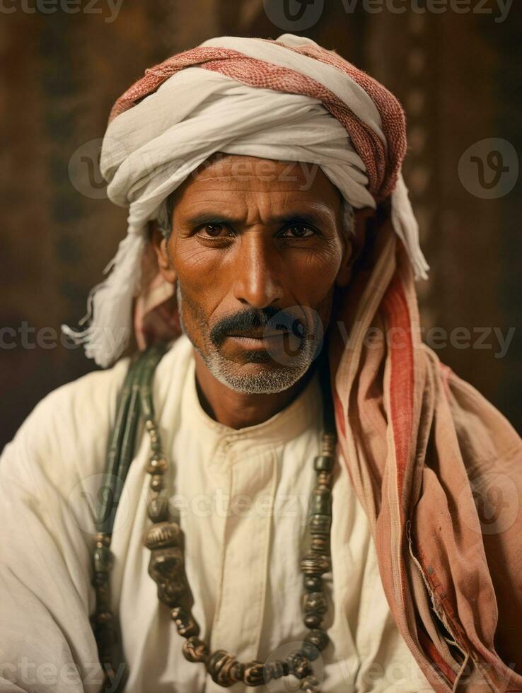 Arabisch Mens van de vroeg jaren 1900 gekleurde oud foto ai generatief