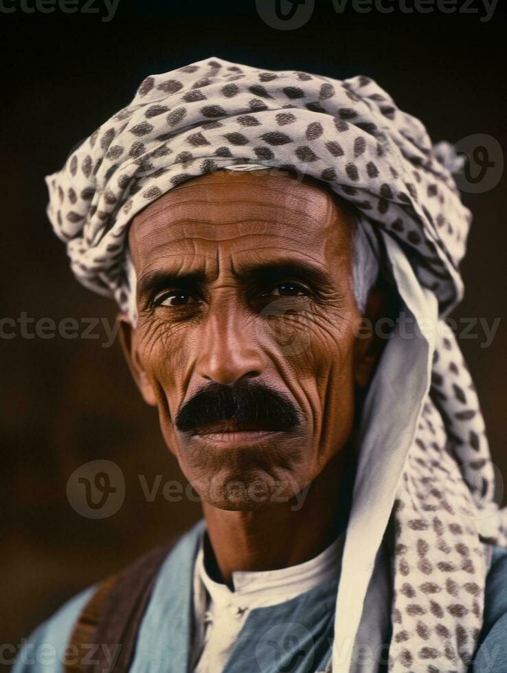 Arabisch Mens van de vroeg jaren 1900 gekleurde oud foto ai generatief