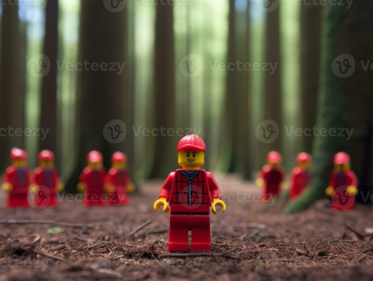 Lego karakter aan boord gaan Aan episch avonturen met vrienden ai generatief foto