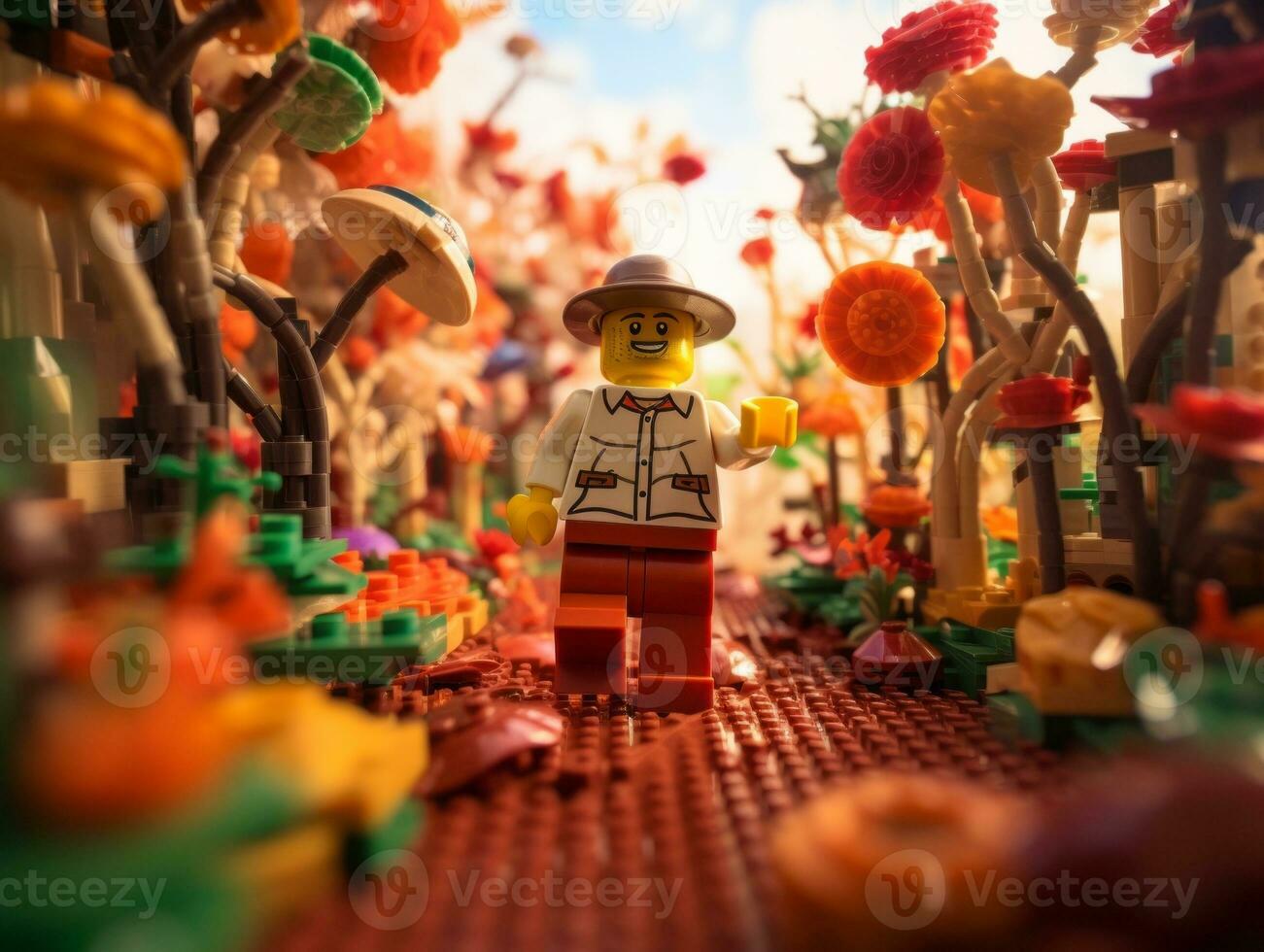 Lego karakter aan boord gaan Aan episch avonturen met vrienden ai generatief foto