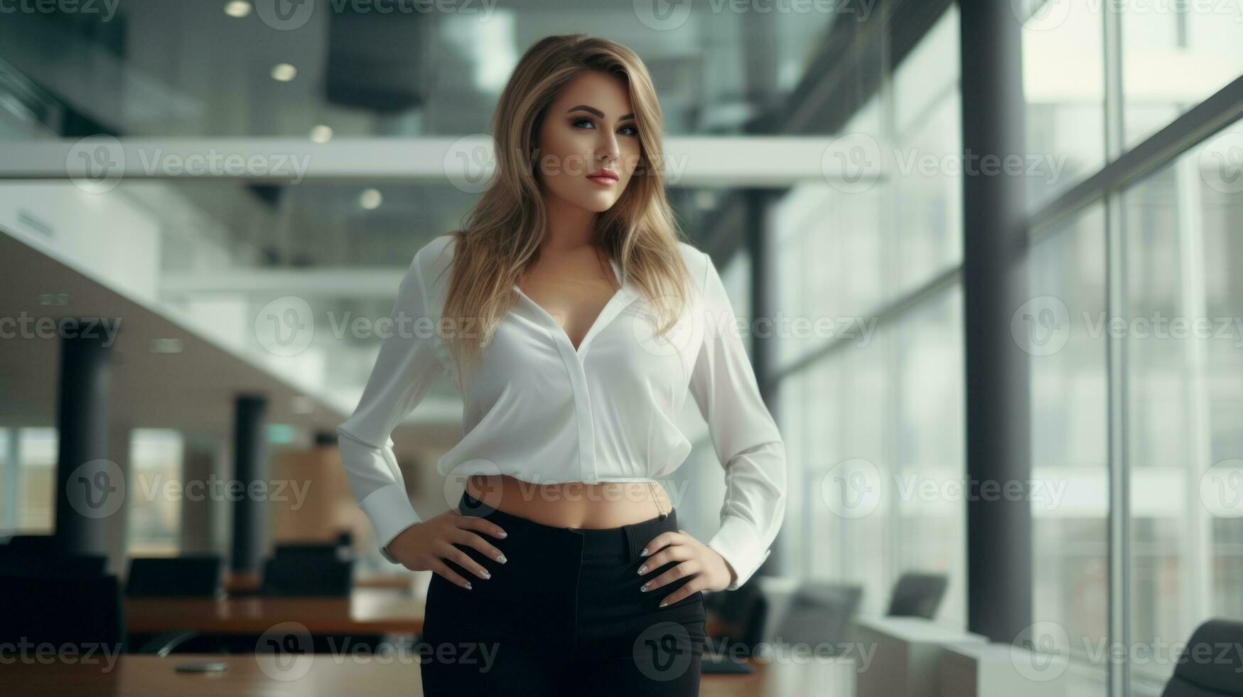 elegant grote maat vrouw manager in een professioneel kleding ai generatief foto