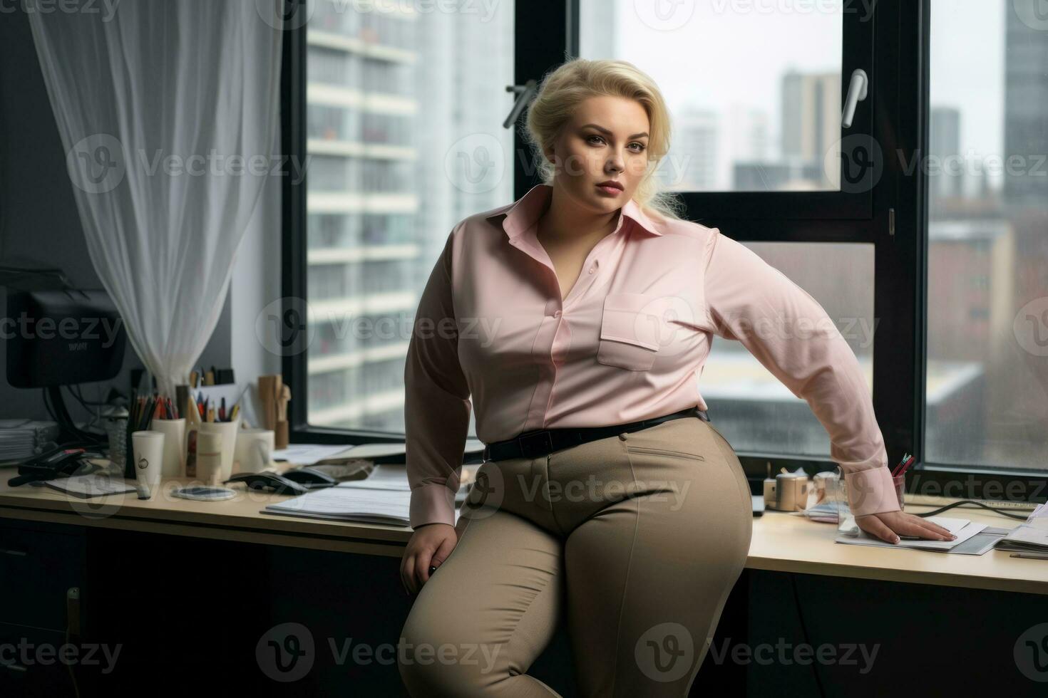 elegant grote maat vrouw manager in een professioneel kleding ai generatief foto