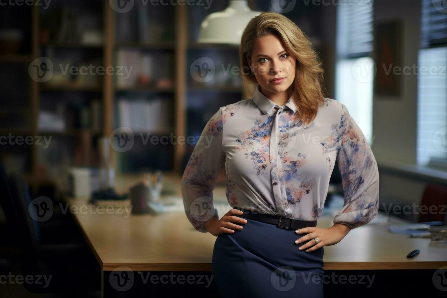 elegant grote maat vrouw manager in een professioneel kleding ai generatief foto