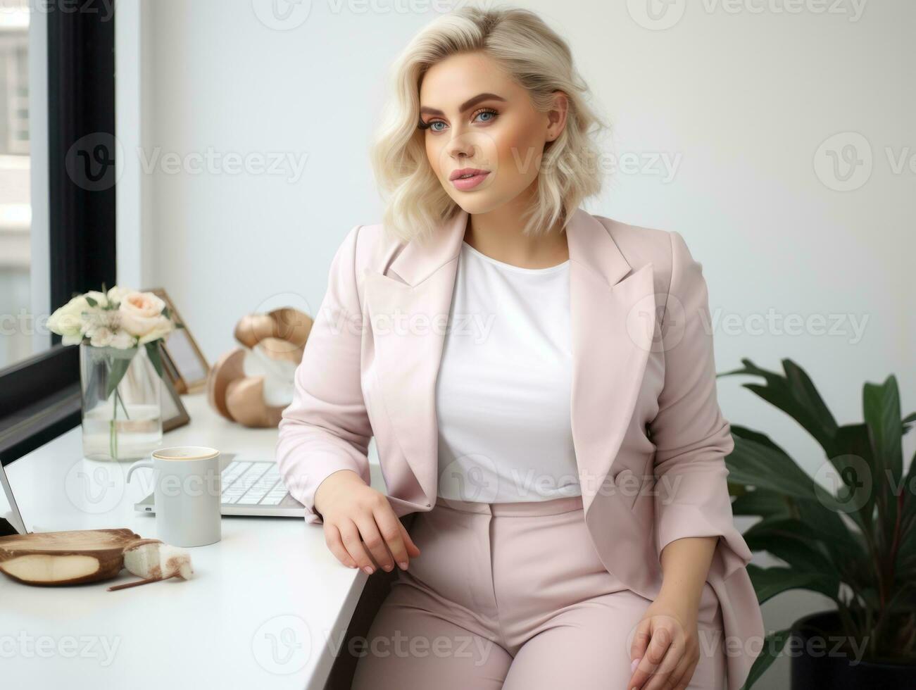 elegant grote maat vrouw manager in een professioneel kleding ai generatief foto