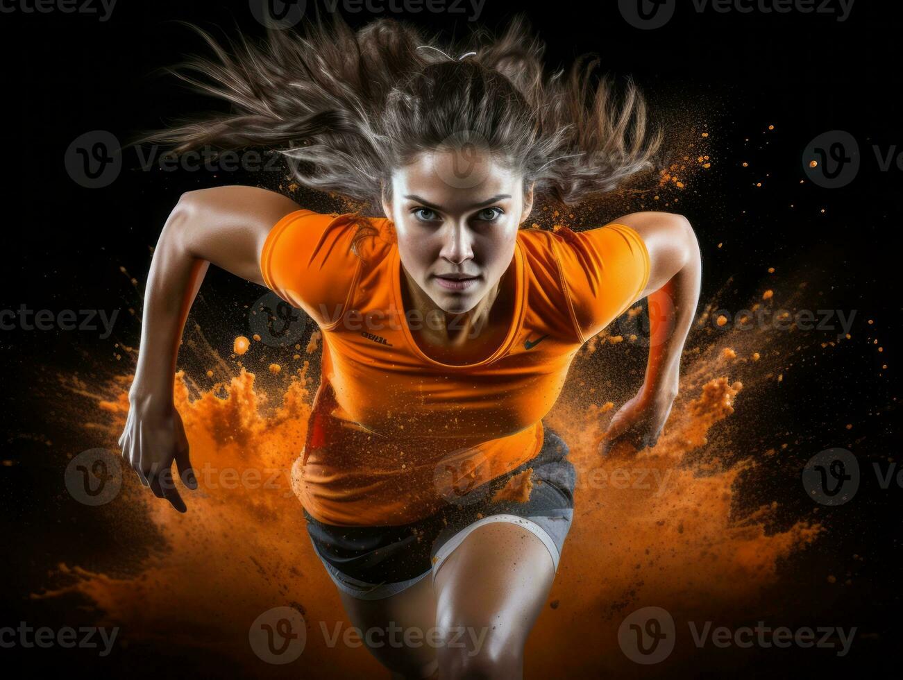 dynamisch fotograaf van vrouw atleet ai generatief foto