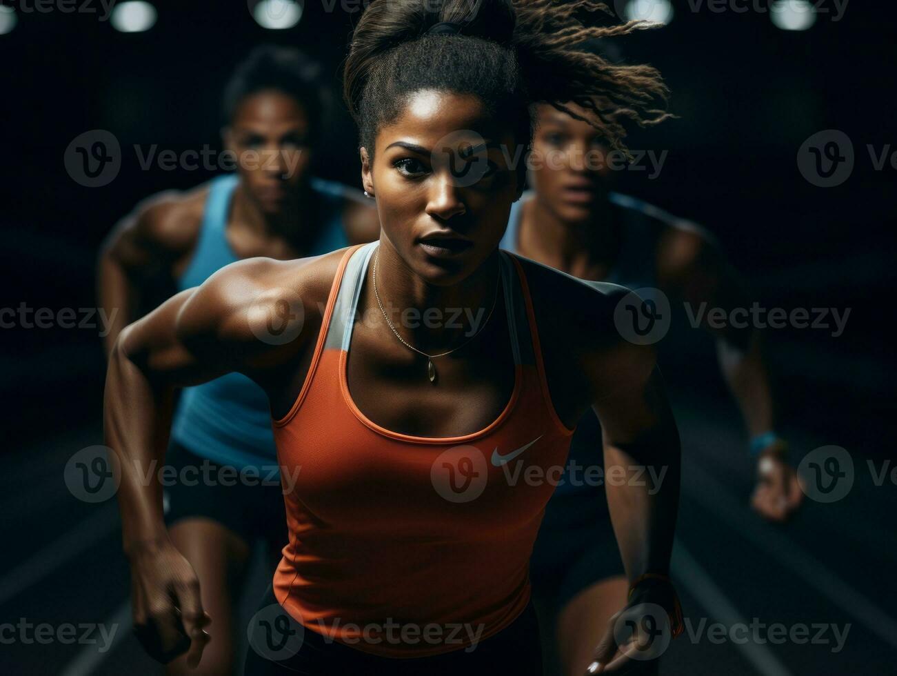 dynamisch fotograaf van vrouw atleet ai generatief foto