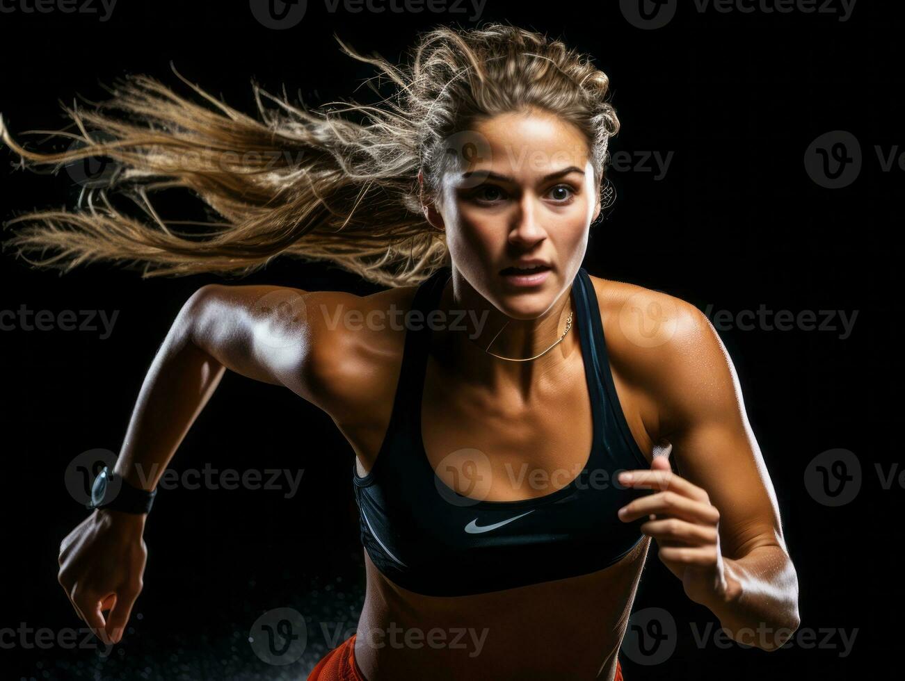 dynamisch fotograaf van vrouw atleet ai generatief foto