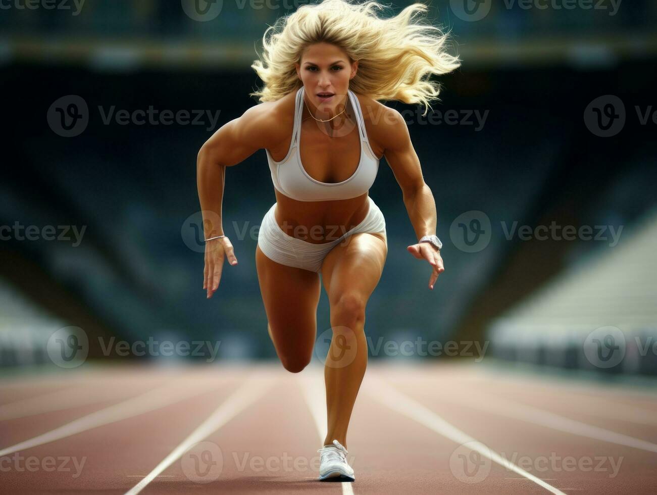 dynamisch fotograaf van vrouw atleet ai generatief foto