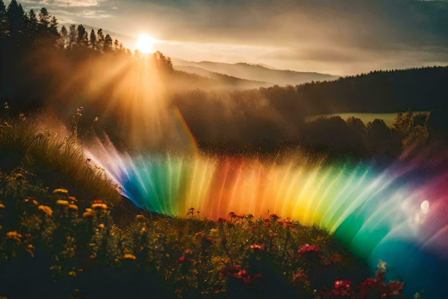 regenboog in de lucht. ai-gegenereerd foto