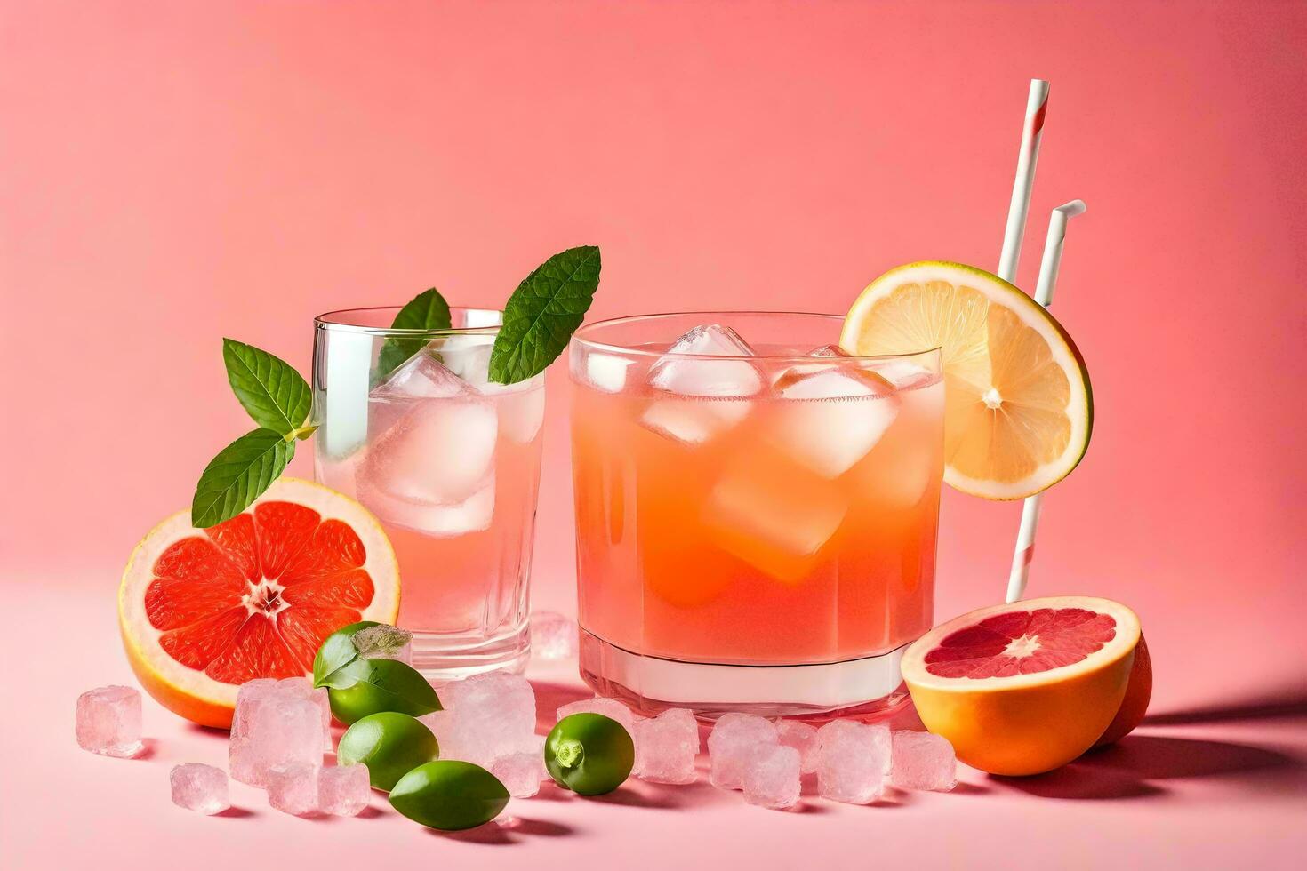een glas van oranje sap met een plak van grapefruit en munt bladeren. ai-gegenereerd foto