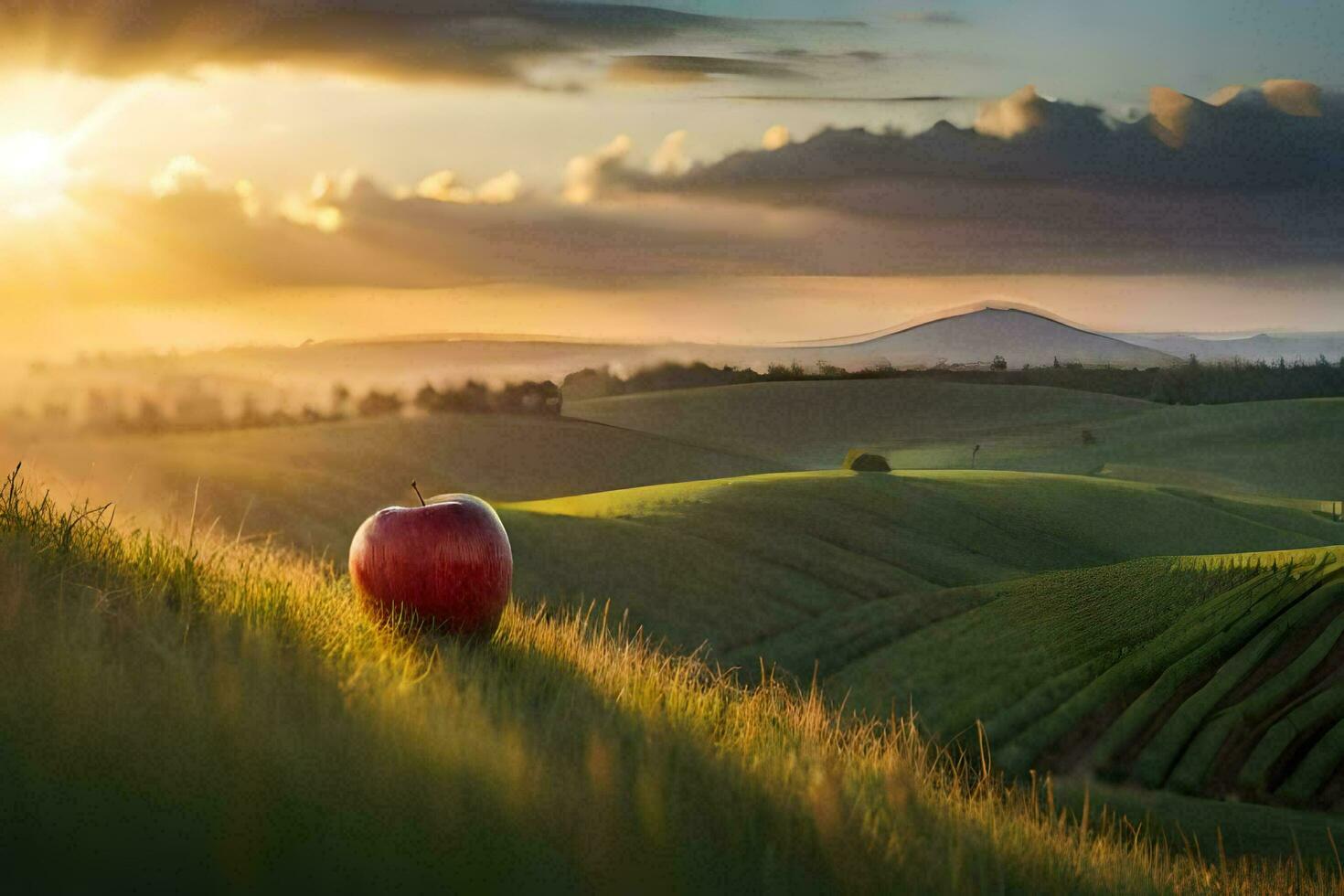 de appel in de zonsondergang. ai-gegenereerd foto