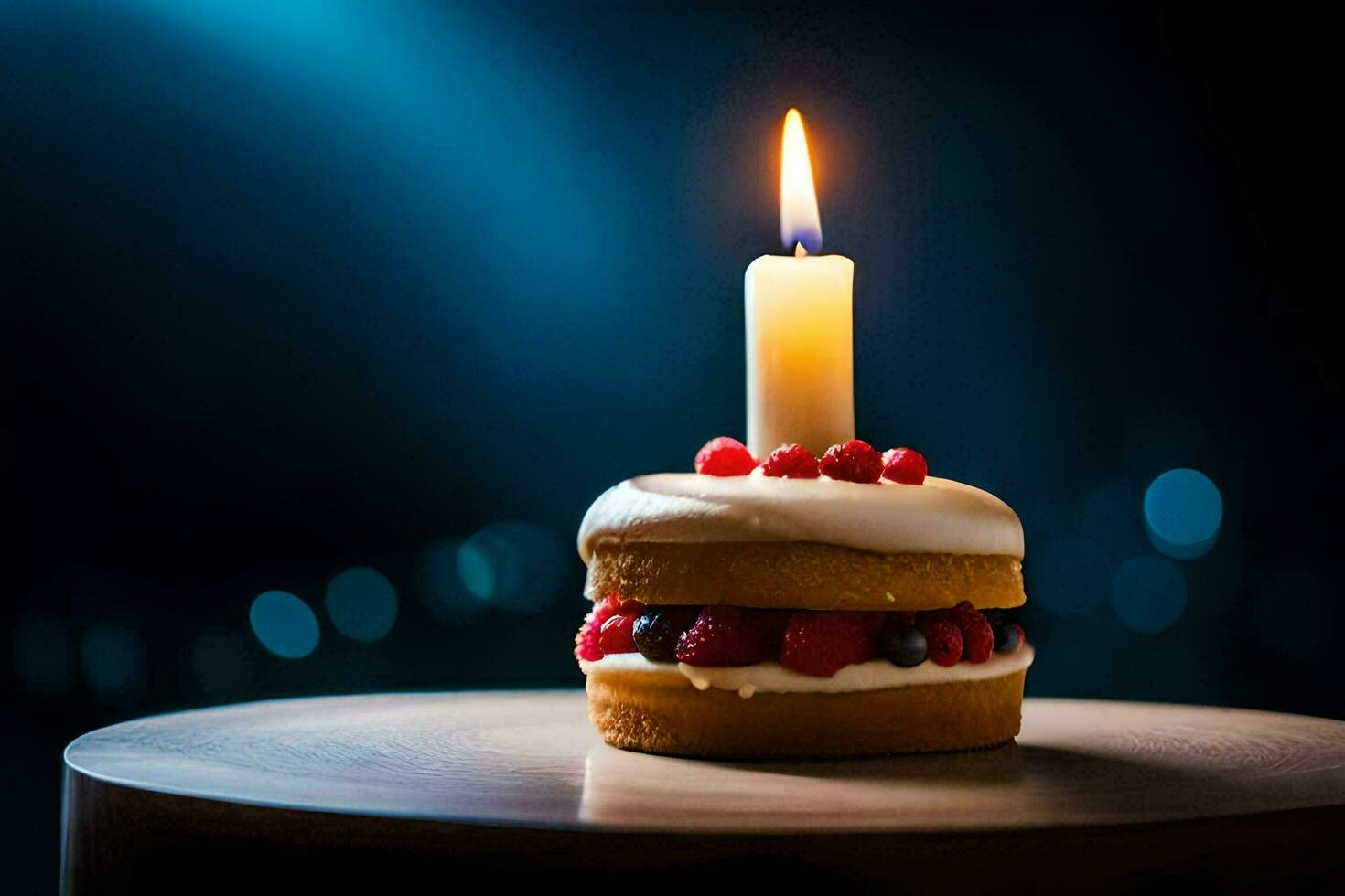 een verjaardag taart met een kaars Aan top. ai-gegenereerd foto