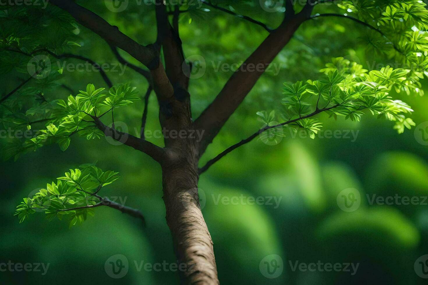 een boom met groen bladeren in de achtergrond. ai-gegenereerd foto