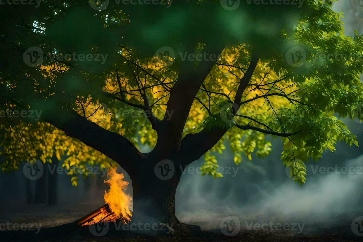 foto behang de lucht, bomen, vuur, rook, de Woud, de bomen, de Woud. ai-gegenereerd